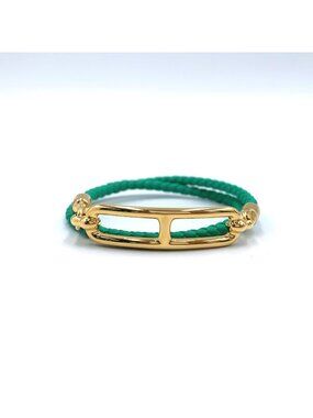 Hermes Roulis Double Tour Leather Green Gold Bracelet